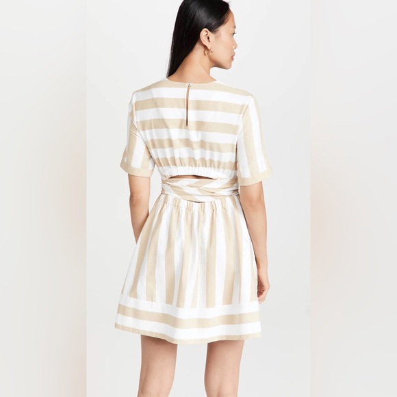 STAUD Hazelnut Stripe York Mini Dress With Pockets & Wrap Detail. Size XS. - Picture 4 of 16